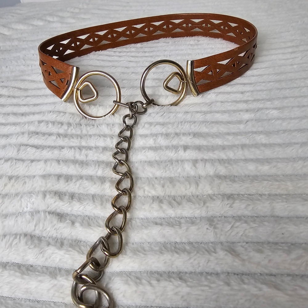 Lattice Cutout Vintage Chain Belt Adjustable OS Brown Boho Western Rodeo
